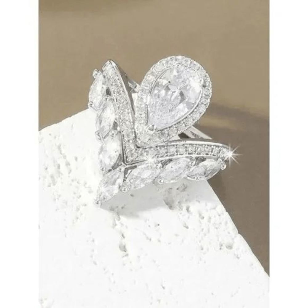 WHITE GOLD HALO PEAR SHAPED MARQUISE ROUND DIAMOND CROWN ENGAGEMENT ANNIVERSARY